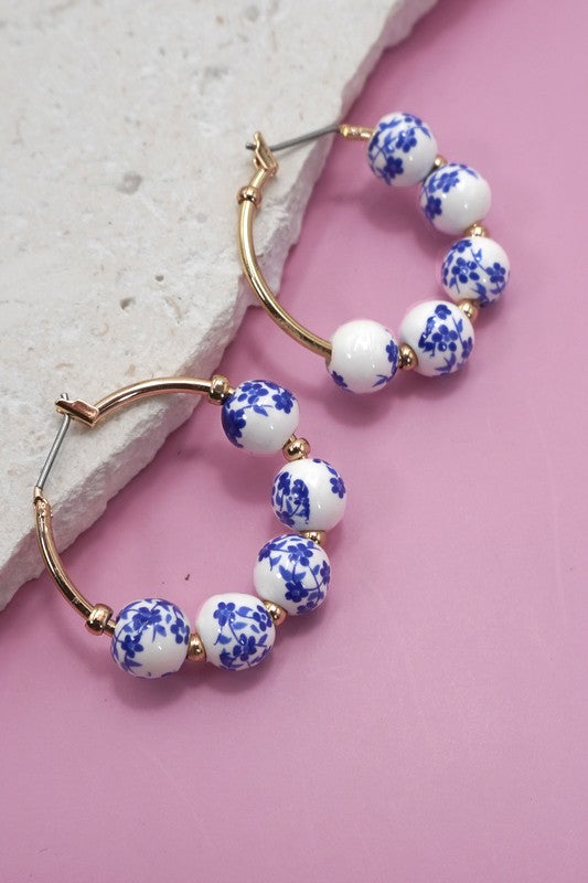 Blue ceramic hoop earrings