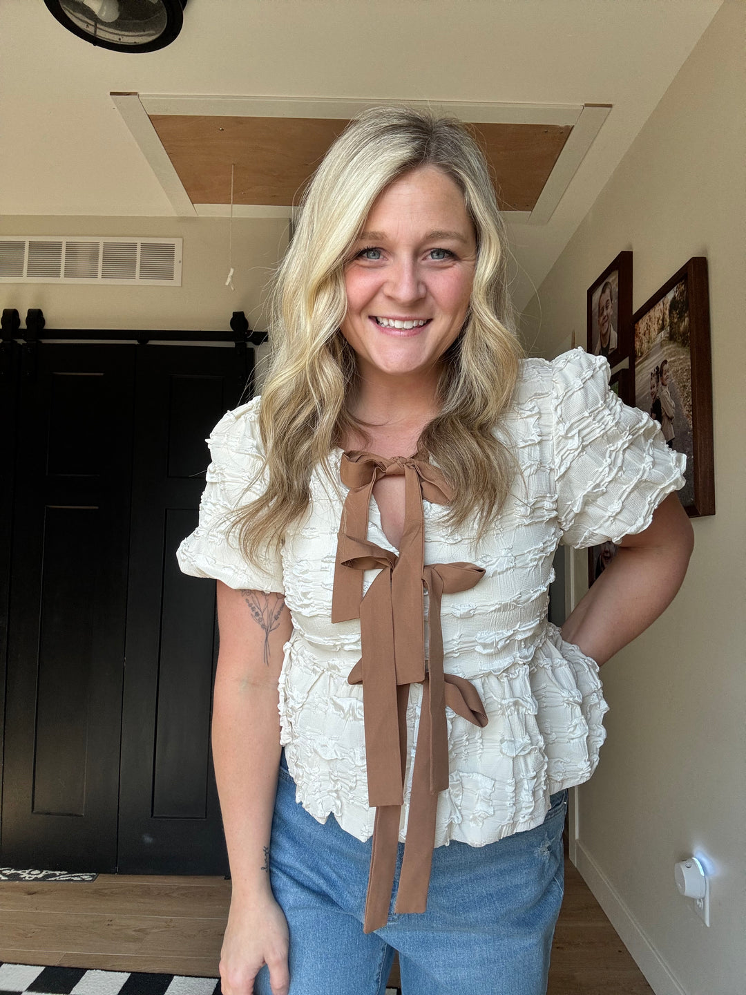 Cream tie blouse