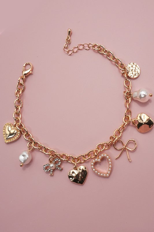 Heart/bow charm bracelet
