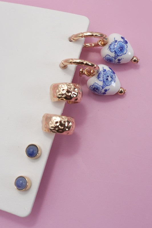Blue ceramic earring set