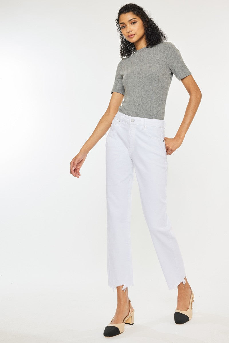 White distressed hem pants