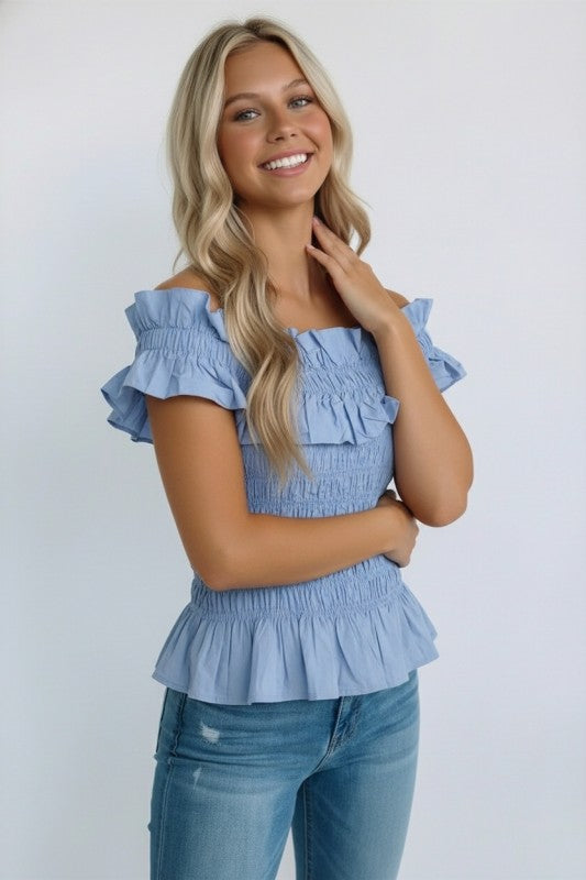 Blue off shoulder top