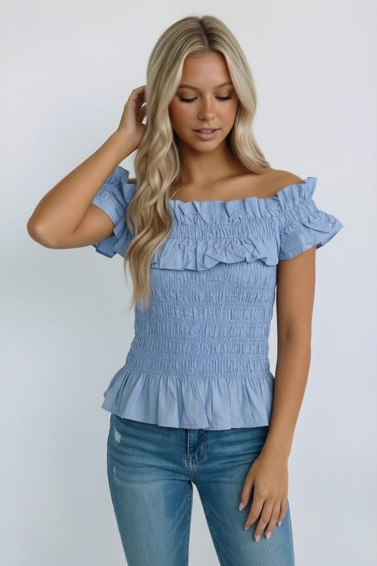 Blue off shoulder top