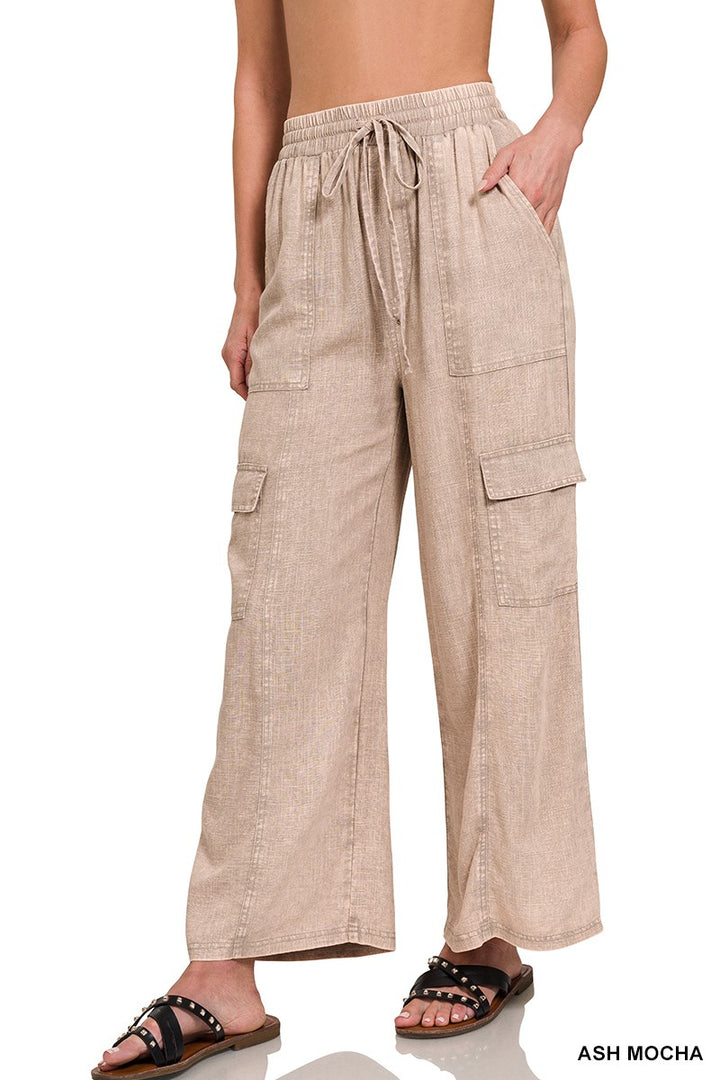 Washed Linen cargo pants