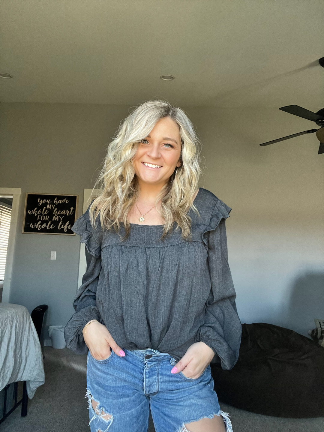 Charcoal Ruffled Sleeve